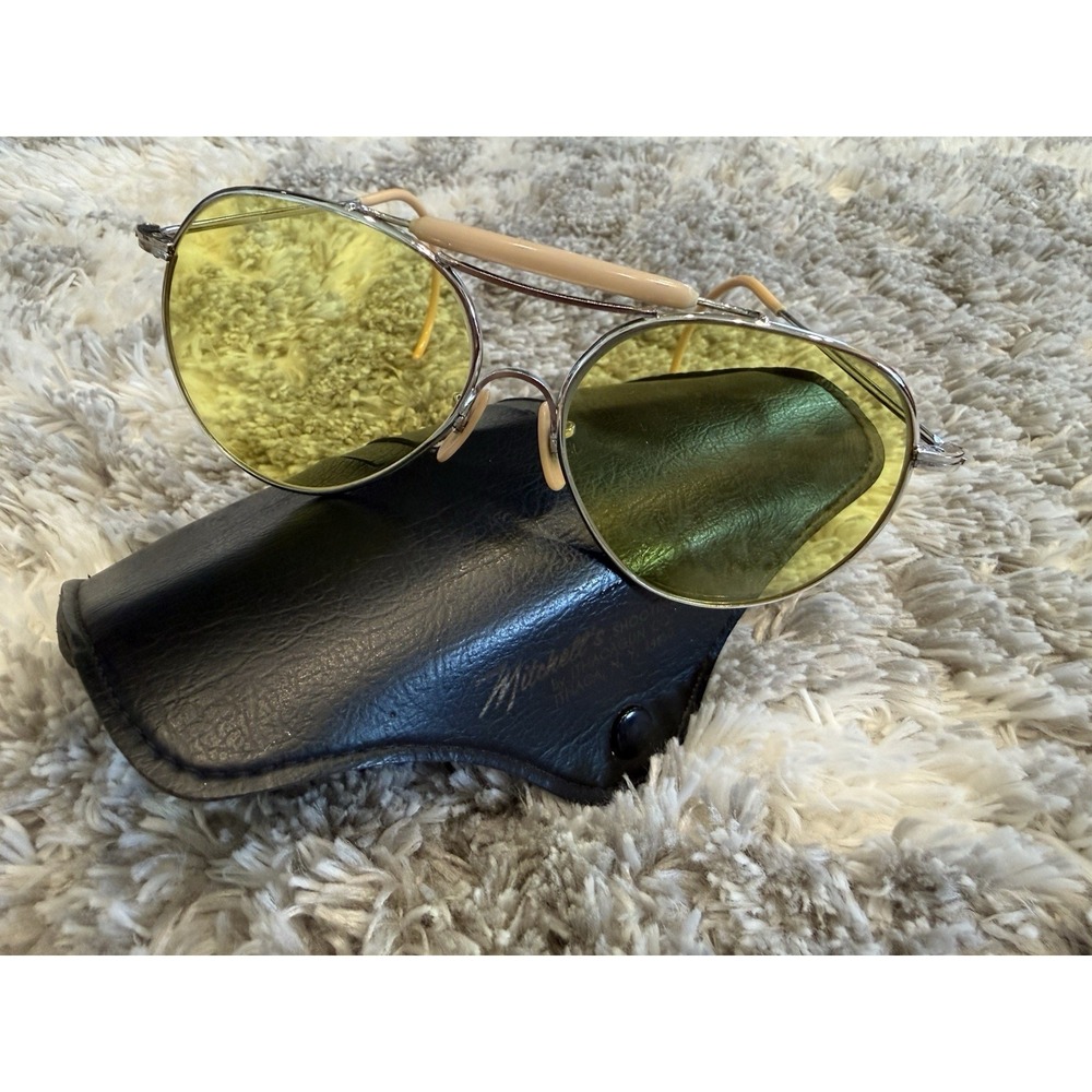 Vintage Mitchell's Shooting Glasses Yellow Kalichrome Lenses Aviator Case MSG